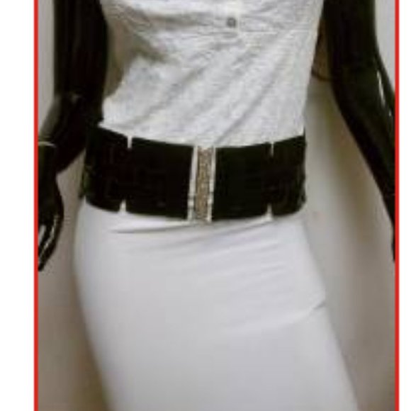 Fashion Horizontally & Vertically Design Red Elastic Waist Black Belt Size S M - Picture 2 of 4